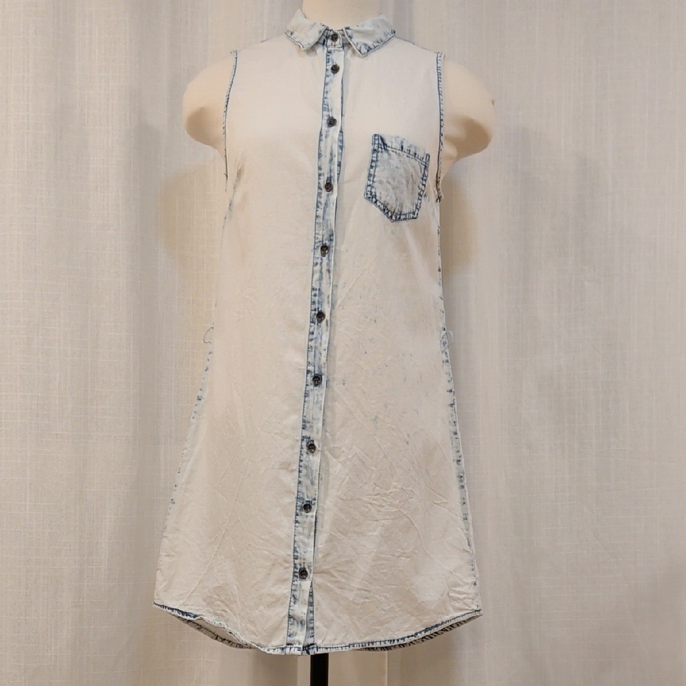 Acid Washed Denim Button-Down Sleeveless Dress - Harmony & Havoc